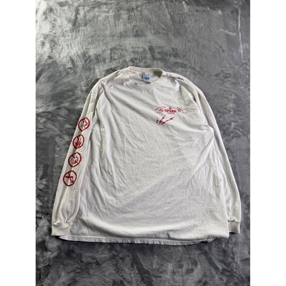 Delta Spark A Beginning Long Sleeve T-Shirt Mens XL White Cotton Vintage 2000s